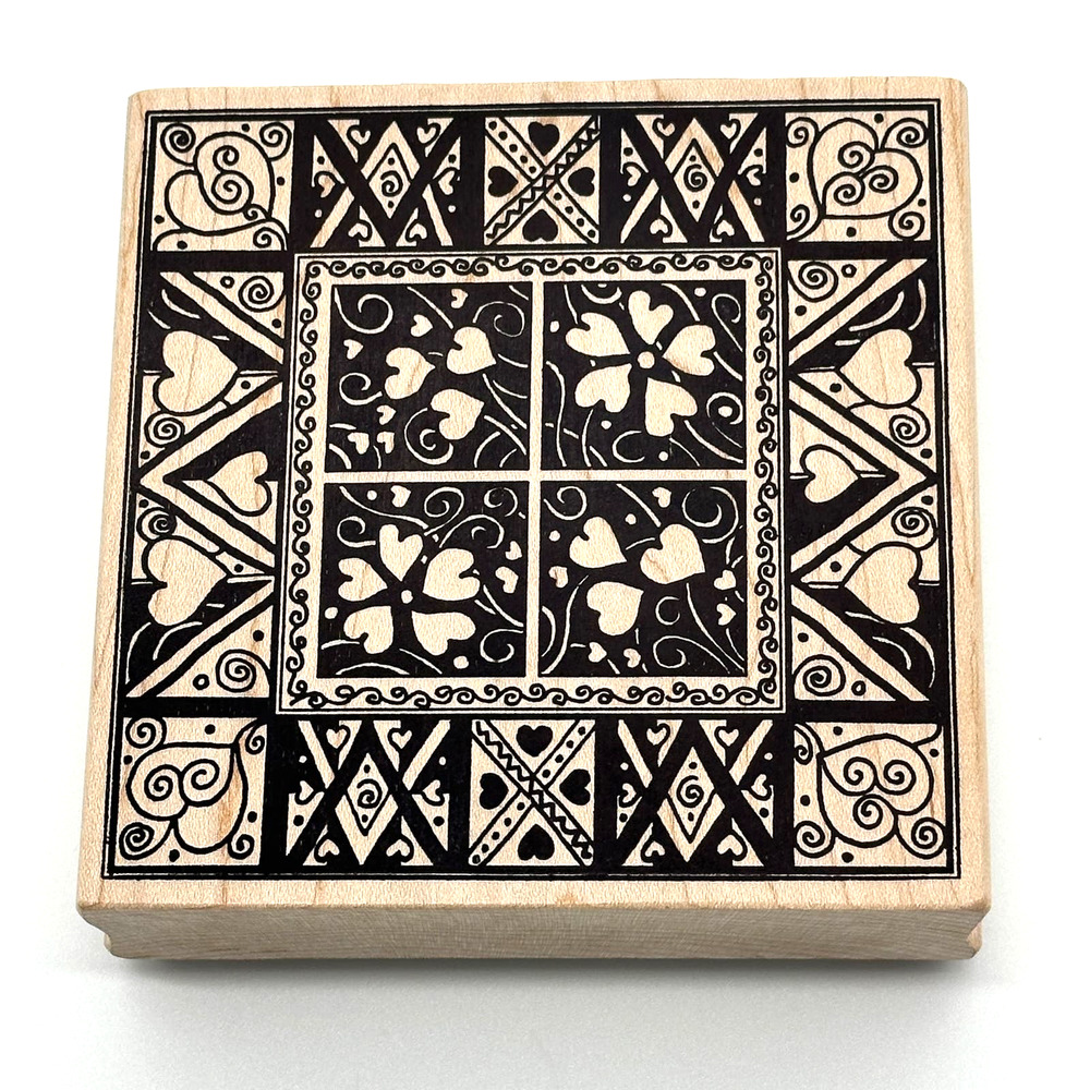 Rubber Stamp Wood Valentine Hearts Design Magenta 2001 26039P